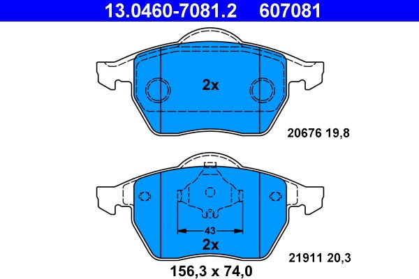 Brake Pad Set, disc brake ATE 13.0460-7081.2