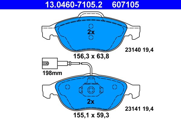 Brake Pad Set, disc brake ATE 13.0460-7105.2