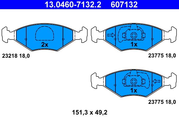 Комплект гальмівних накладок, дискове гальмо ATE 13.0460-7132.2