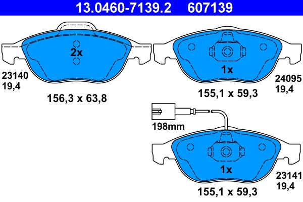 Brake Pad Set, disc brake ATE 13.0460-7139.2