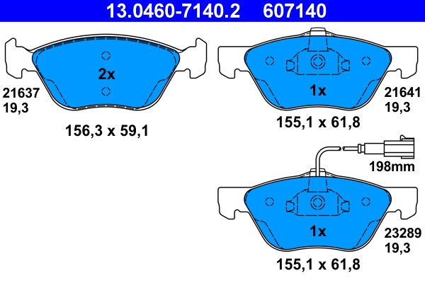 Комплект гальмівних накладок, дискове гальмо ATE 13.0460-7140.2