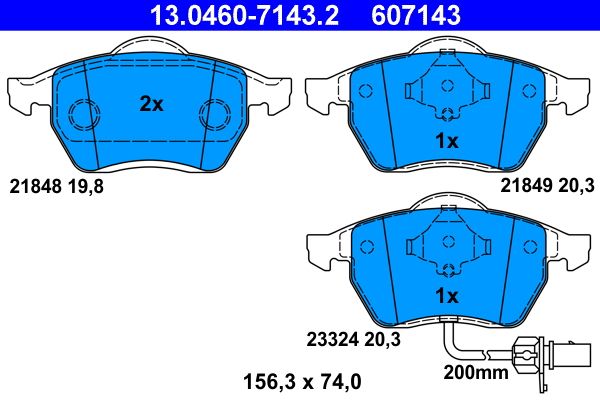 Brake Pad Set, disc brake ATE 13.0460-7143.2