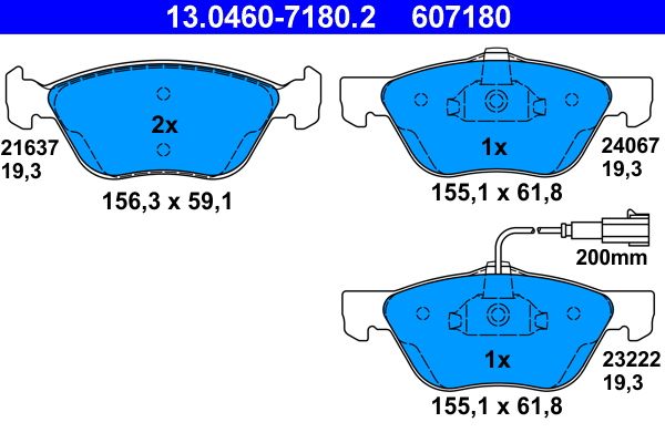 Brake Pad Set, disc brake ATE 13.0460-7180.2