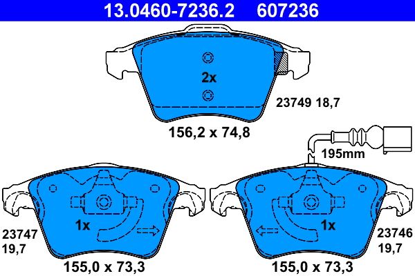 Brake Pad Set, disc brake ATE 13.0460-7236.2