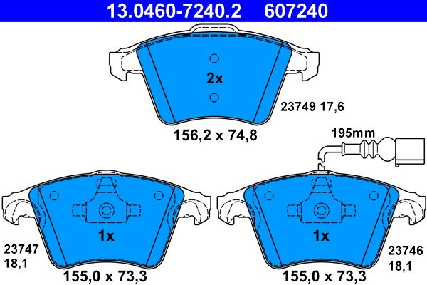 Brake Pad Set, disc brake ATE 13.0460-7240.2