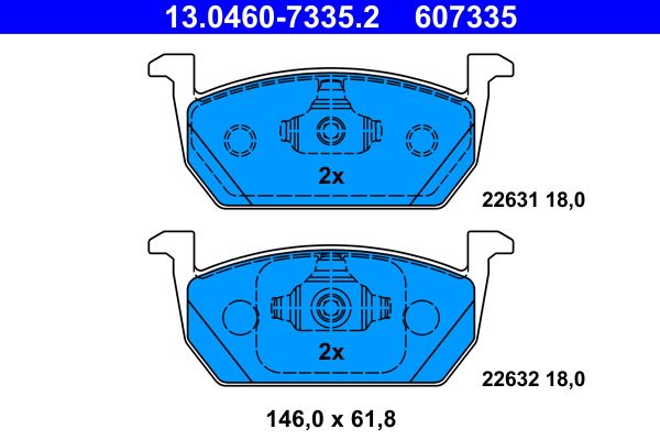 Комплект гальмівних накладок, дискове гальмо ATE 13.0460-7335.2