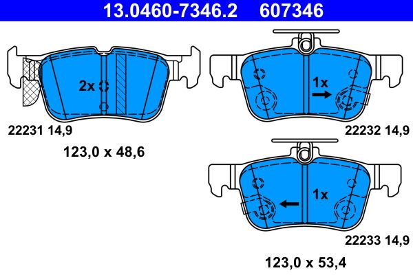 Комплект гальмівних накладок, дискове гальмо ATE 13.0460-7346.2