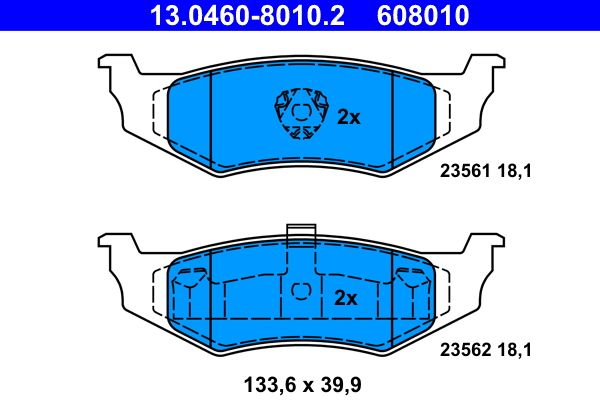 Комплект гальмівних накладок, дискове гальмо ATE 13.0460-8010.2