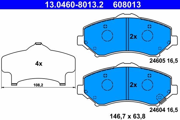 Комплект гальмівних накладок, дискове гальмо ATE 13.0460-8013.2