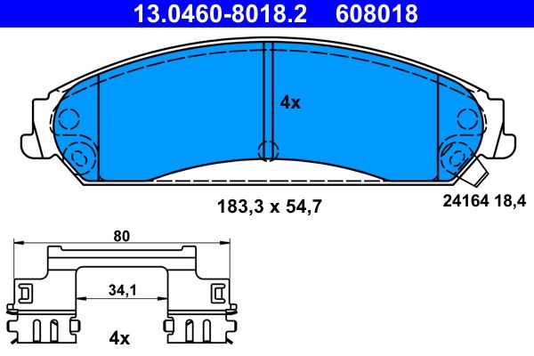 Комплект гальмівних накладок, дискове гальмо ATE 13.0460-8018.2