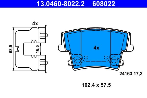 Brake Pad Set, disc brake ATE 13.0460-8022.2