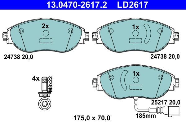 Brake Pad Set, disc brake ATE 13.0470-2617.2