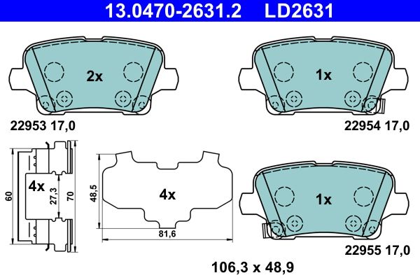 Brake Pad Set, disc brake ATE 13.0470-2631.2