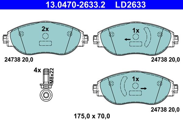 Brake Pad Set, disc brake ATE 13.0470-2633.2