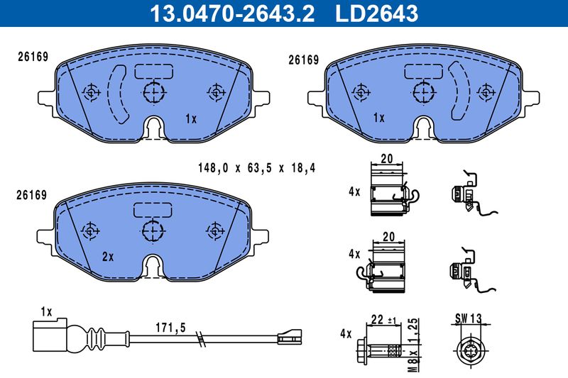 Brake Pad Set, disc brake ATE 13.0470-2643.2