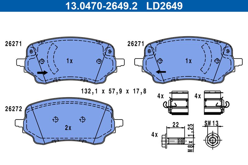 Brake Pad Set, disc brake ATE 13.0470-2649.2