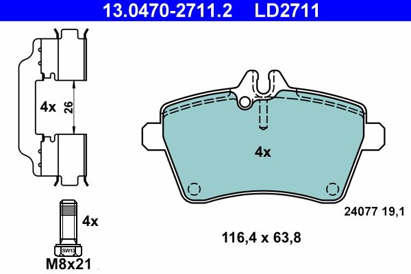 Brake Pad Set, disc brake ATE 13.0470-2711.2