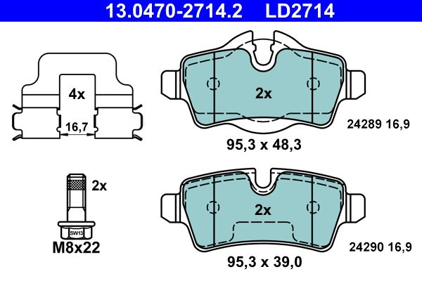 Brake Pad Set, disc brake ATE 13.0470-2714.2