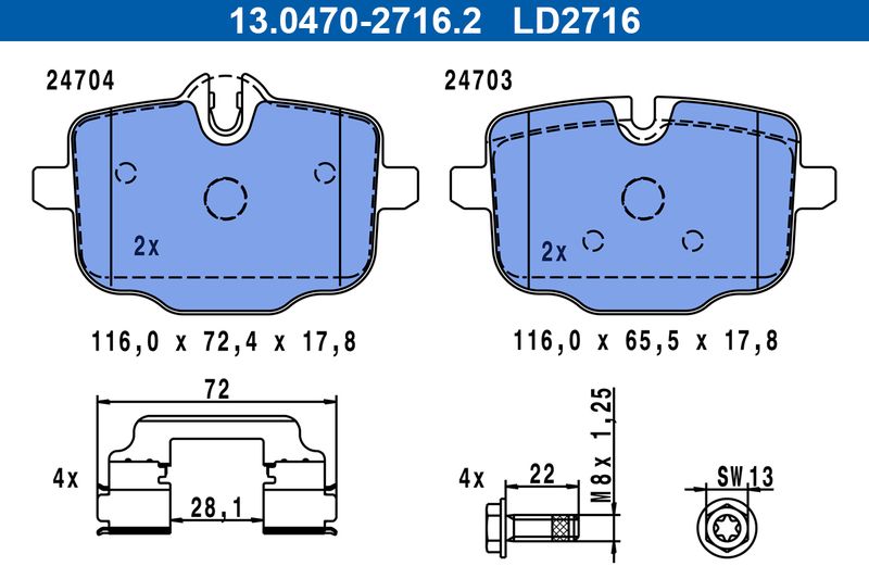 Brake Pad Set, disc brake ATE 13.0470-2716.2