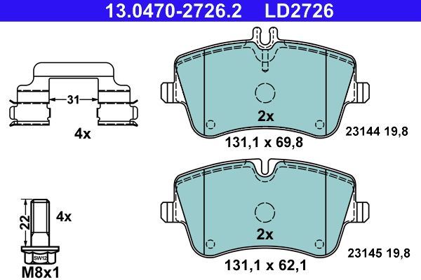 Brake Pad Set, disc brake ATE 13.0470-2726.2