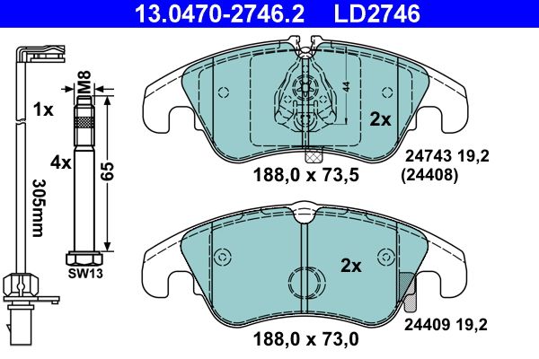 Brake Pad Set, disc brake ATE 13.0470-2746.2