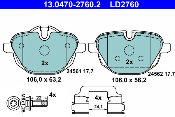 Brake Pad Set, disc brake ATE 13.0470-2760.2