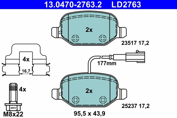 Brake Pad Set, disc brake ATE 13.0470-2763.2