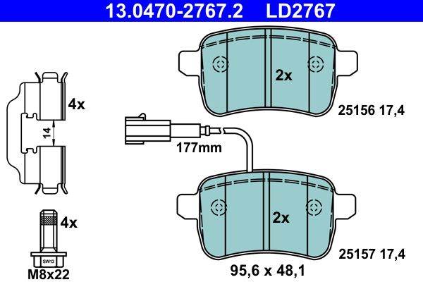 Brake Pad Set, disc brake ATE 13.0470-2767.2