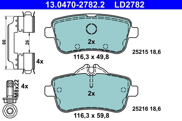 Brake Pad Set, disc brake ATE 13.0470-2782.2