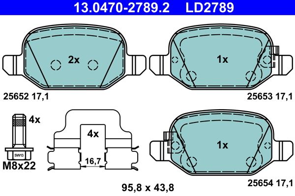 Brake Pad Set, disc brake ATE 13.0470-2789.2