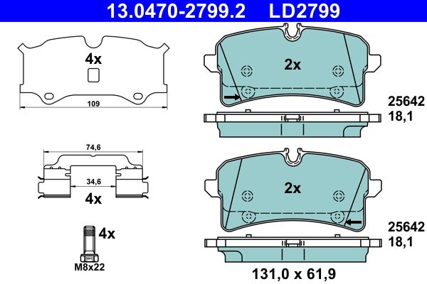 Brake Pad Set, disc brake ATE 13.0470-2799.2