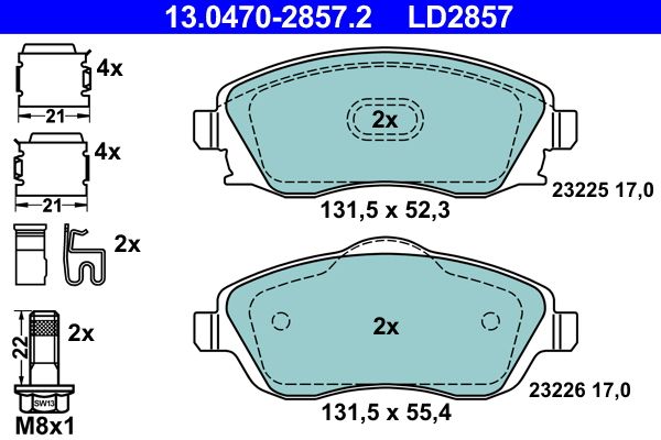 Brake Pad Set, disc brake ATE 13.0470-2857.2