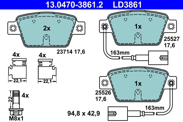 Brake Pad Set, disc brake ATE 13.0470-3861.2