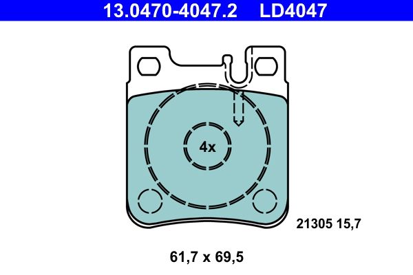 Комплект гальмівних накладок, дискове гальмо ATE 13.0470-4047.2