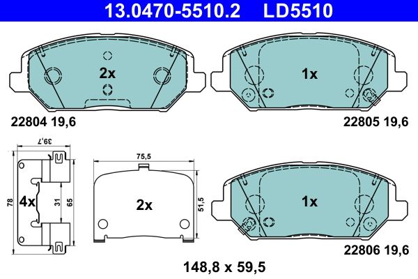 Brake Pad Set, disc brake ATE 13.0470-5510.2