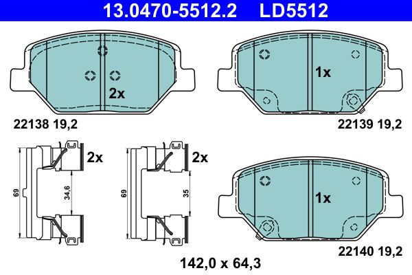 Brake Pad Set, disc brake ATE 13.0470-5512.2