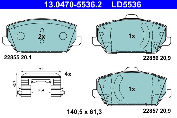 Комплект гальмівних накладок, дискове гальмо ATE 13.0470-5536.2