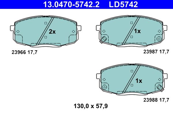 Комплект гальмівних накладок, дискове гальмо ATE 13.0470-5742.2