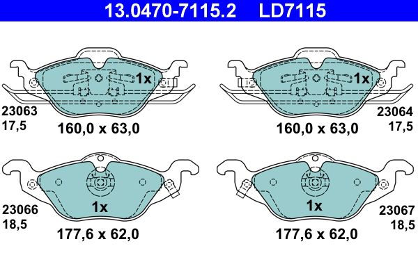 Комплект гальмівних накладок, дискове гальмо ATE 13.0470-7115.2