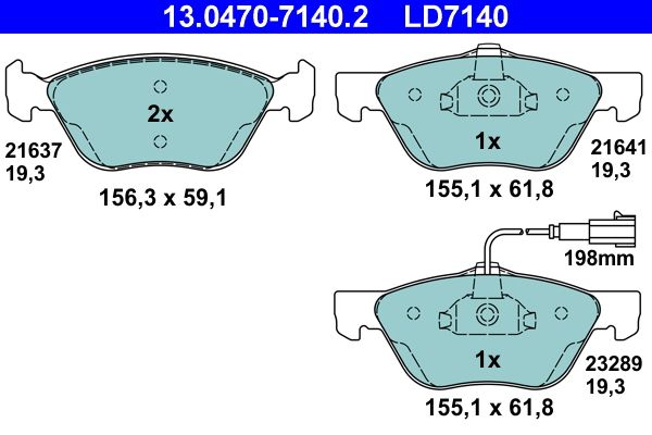 Комплект гальмівних накладок, дискове гальмо ATE 13.0470-7140.2