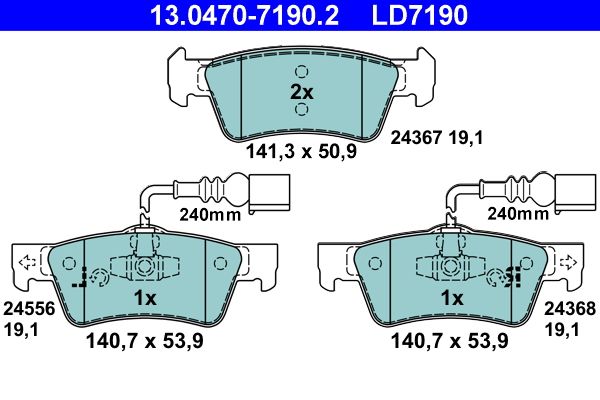 Brake Pad Set, disc brake ATE 13.0470-7190.2