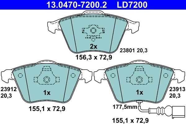 Brake Pad Set, disc brake ATE 13.0470-7200.2