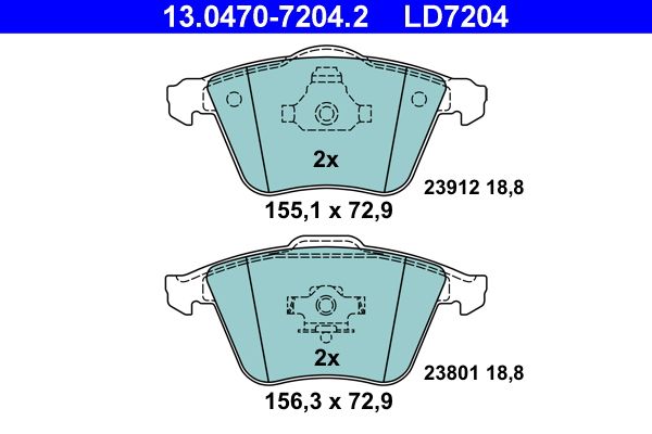 Комплект гальмівних накладок, дискове гальмо ATE 13.0470-7204.2