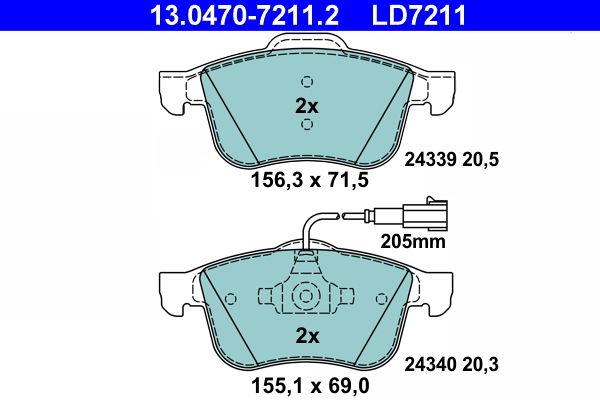 Brake Pad Set, disc brake ATE 13.0470-7211.2