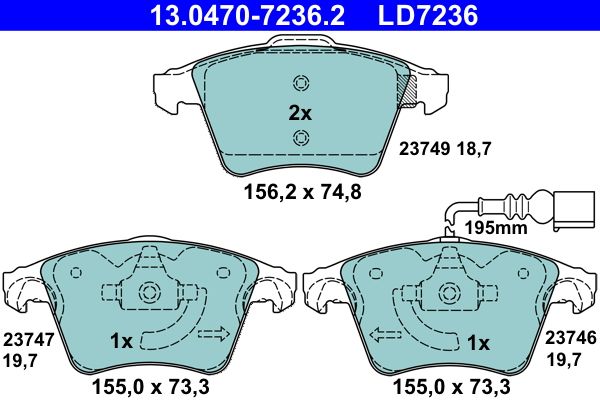 Brake Pad Set, disc brake ATE 13.0470-7236.2