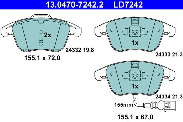 Brake Pad Set, disc brake ATE 13.0470-7242.2