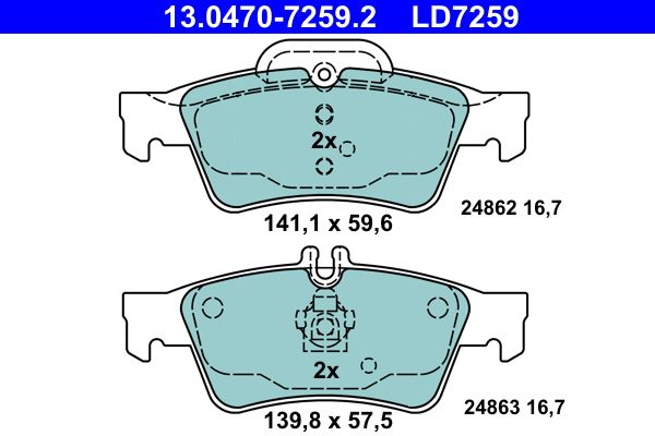 Brake Pad Set, disc brake ATE 13.0470-7259.2