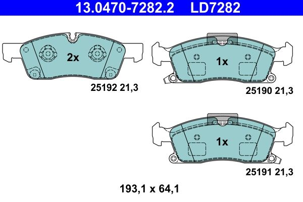 Комплект гальмівних накладок, дискове гальмо ATE 13.0470-7282.2