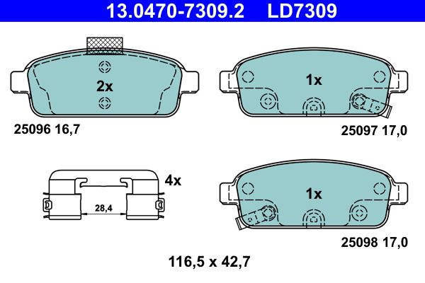 Brake Pad Set, disc brake ATE 13.0470-7309.2