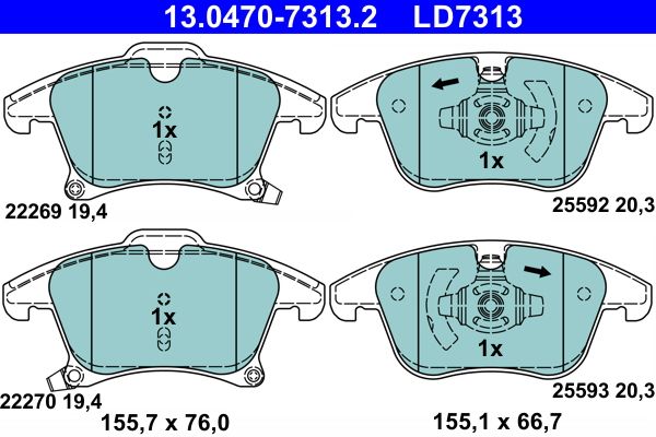 Brake Pad Set, disc brake ATE 13.0470-7313.2